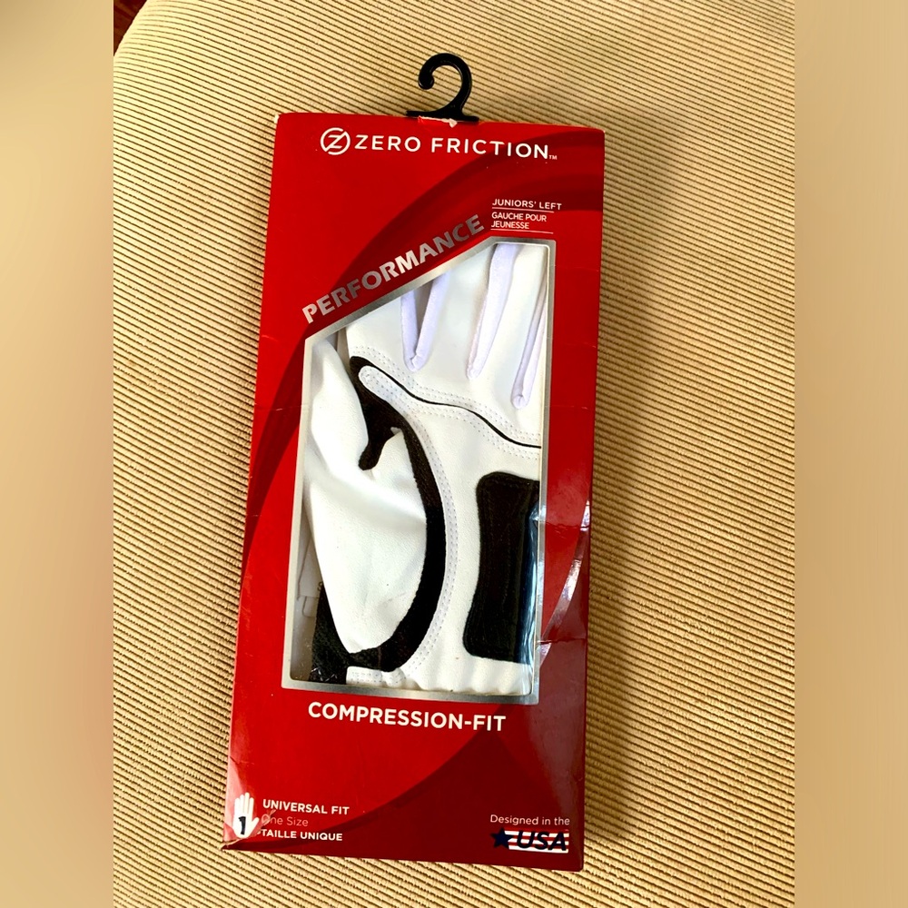 Zero Friction Performance Compression Fit Juniors Left Golf Glove. Universal Fit